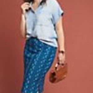 Anthropologie Turqoise Embroidered Batik Pencil Skirt